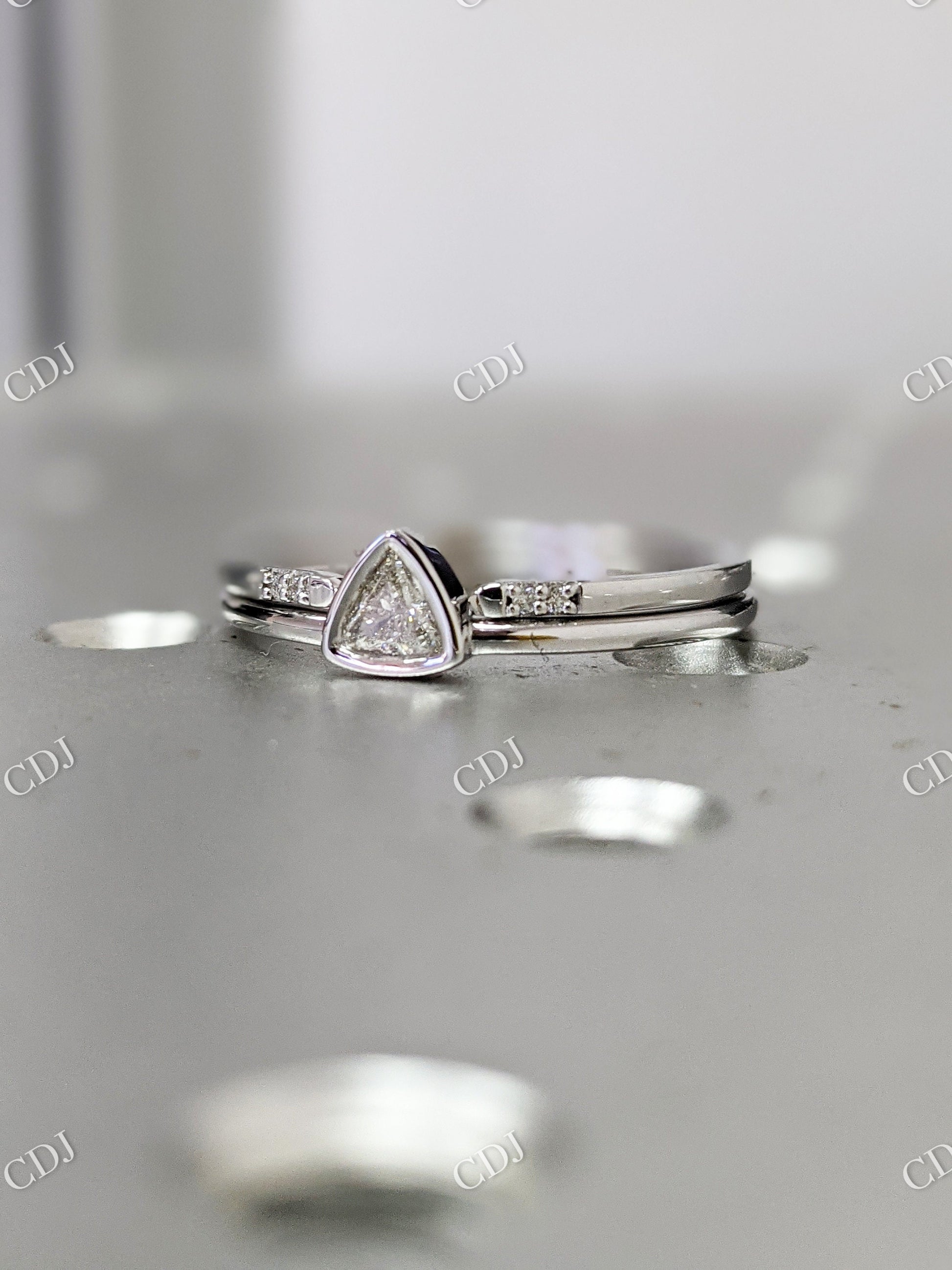 Trillion Cut Moissanite Bezel Set Minimalist Stackable Ring Set  customdiamjewel   