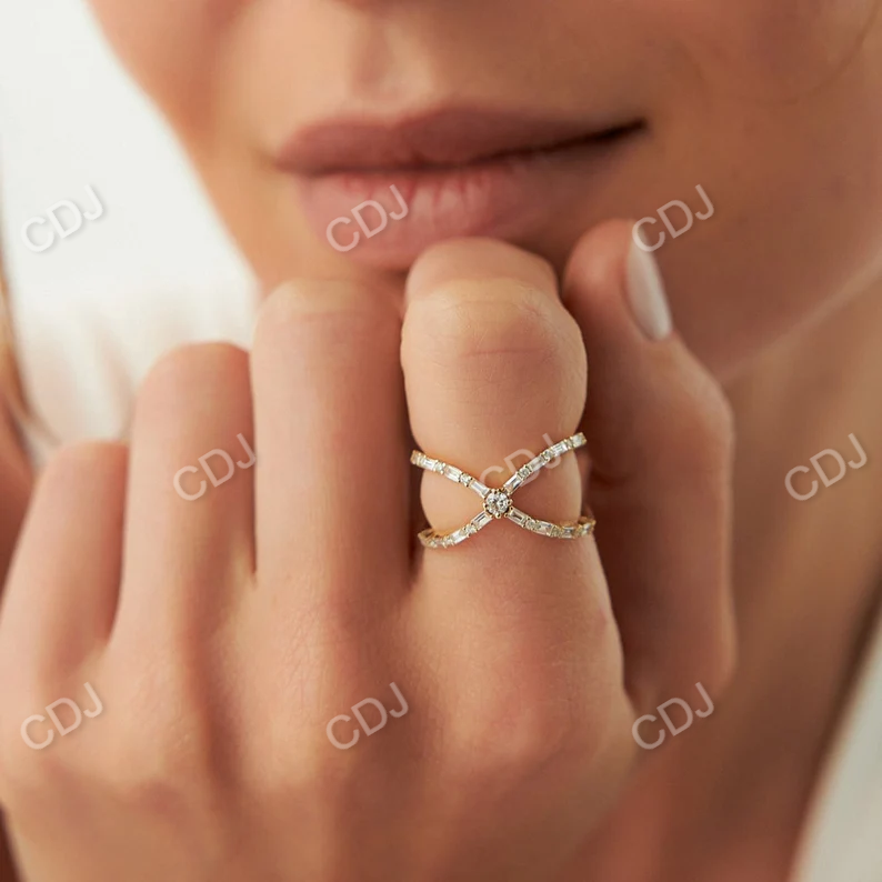 0.52CTW Baguette & Round Lab Grown Diamond Crisscross Wedding Band  customdiamjewel   
