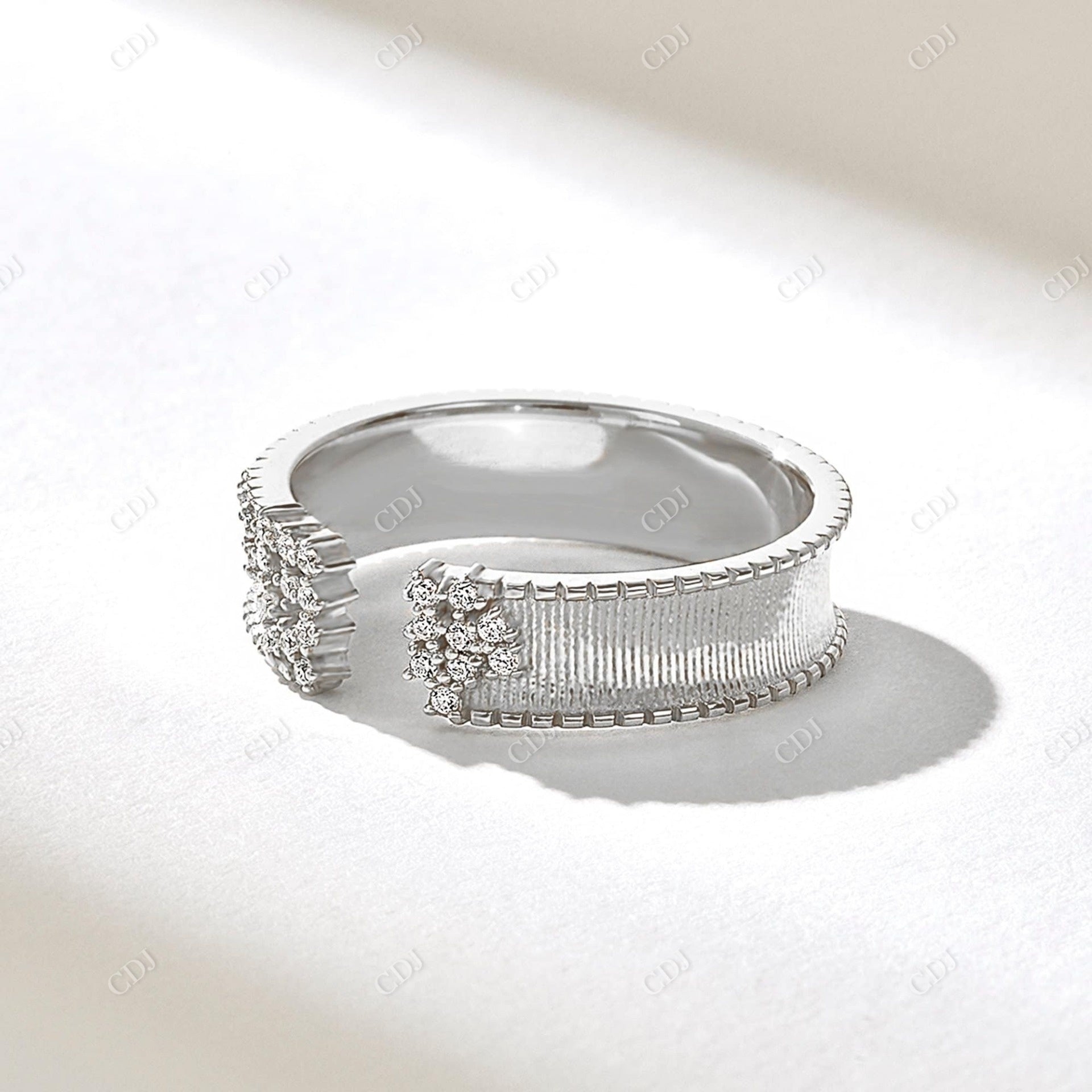 0.24CTW Round Lab Grown Diamond Textured Adjustable Wedding Band  customdiamjewel 10KT White Gold VVS-EF