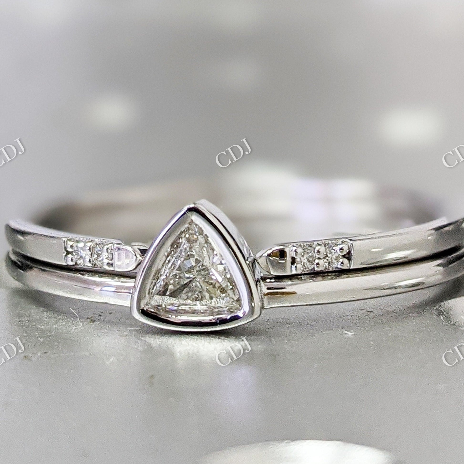 Trillion Cut Moissanite Bezel Set Minimalist Stackable Ring Set  customdiamjewel   