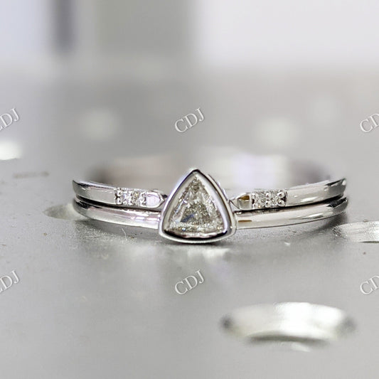 Trillion Cut Moissanite Bezel Set Minimalist Stackable Ring Set  customdiamjewel 10KT White Gold VVS-EF