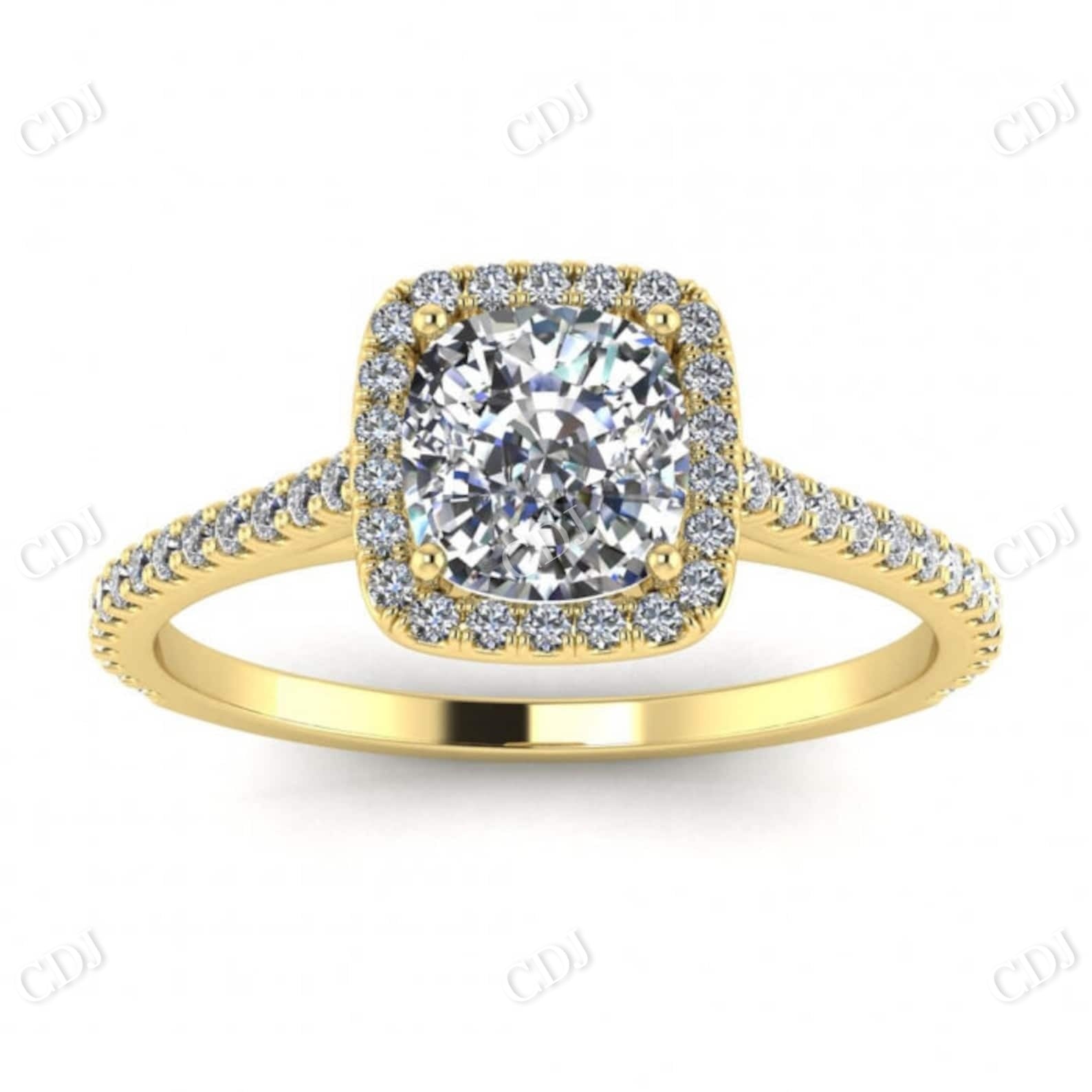White Gold Cushion Moissanite Halo Ring  customdiamjewel 10 KT Yellow Gold VVS-EF