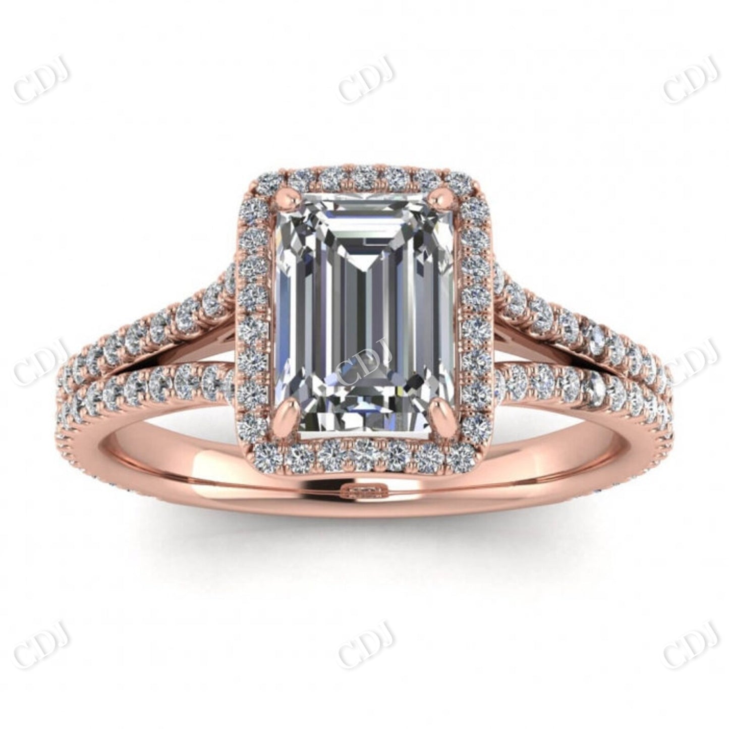 White Gold Emerald Cut Moissanite Split Shank Engagement Ring  customdiamjewel 10 KT Rose Gold VVS-EF