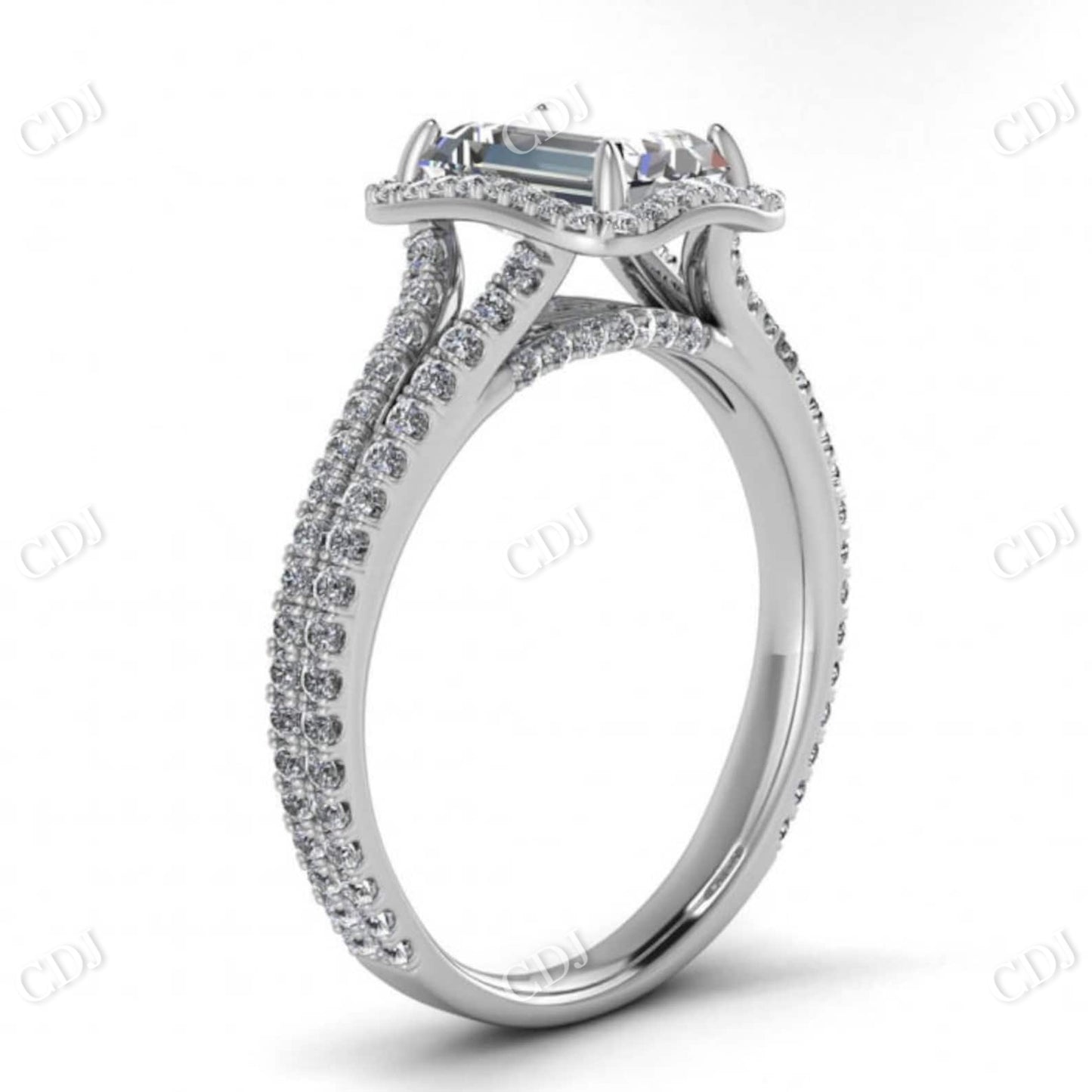 White Gold Emerald Cut Moissanite Split Shank Engagement Ring  customdiamjewel   
