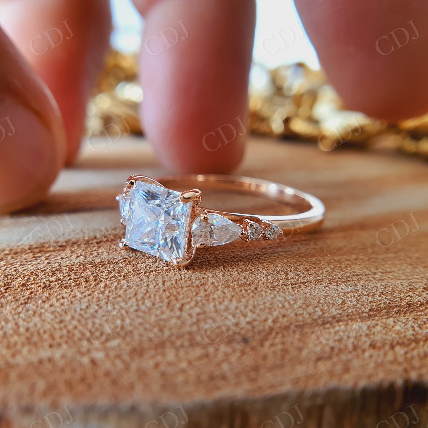 1.45CT Princess Cut Unique Moissanite Engagement Ring Set  customdiamjewel   
