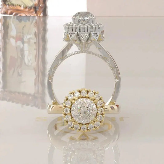 Halo Portuguese Cut Colorless Moissanite Ring  customdiamjewel   