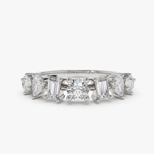 0.77CTW Baguette And Round Cut Natural Diamond Solid Gold Band  customdiamjewel 10KT White Gold VVS-EF
