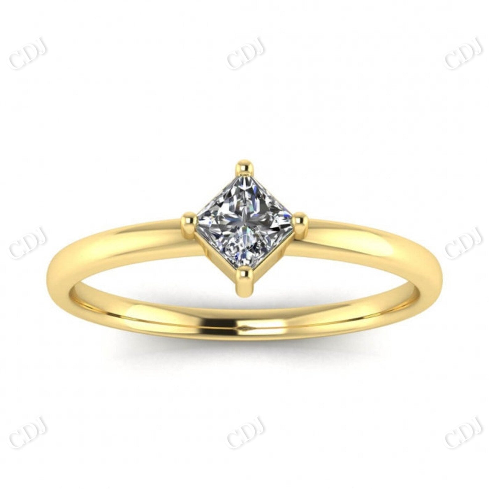 White Gold Thin Princess Cut Moissanite Delicate Ring  customdiamjewel 10 KT Yellow Gold VVS-EF