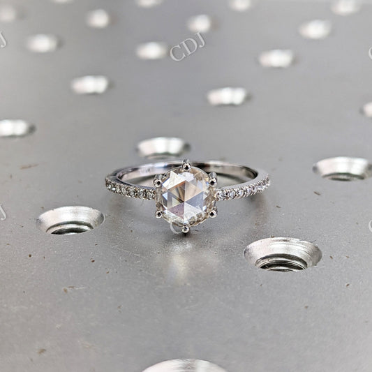 Unique Rose Cut Colorless Moissanite Engagement Ring  customdiamjewel 10 KT White Gold VVS-EF
