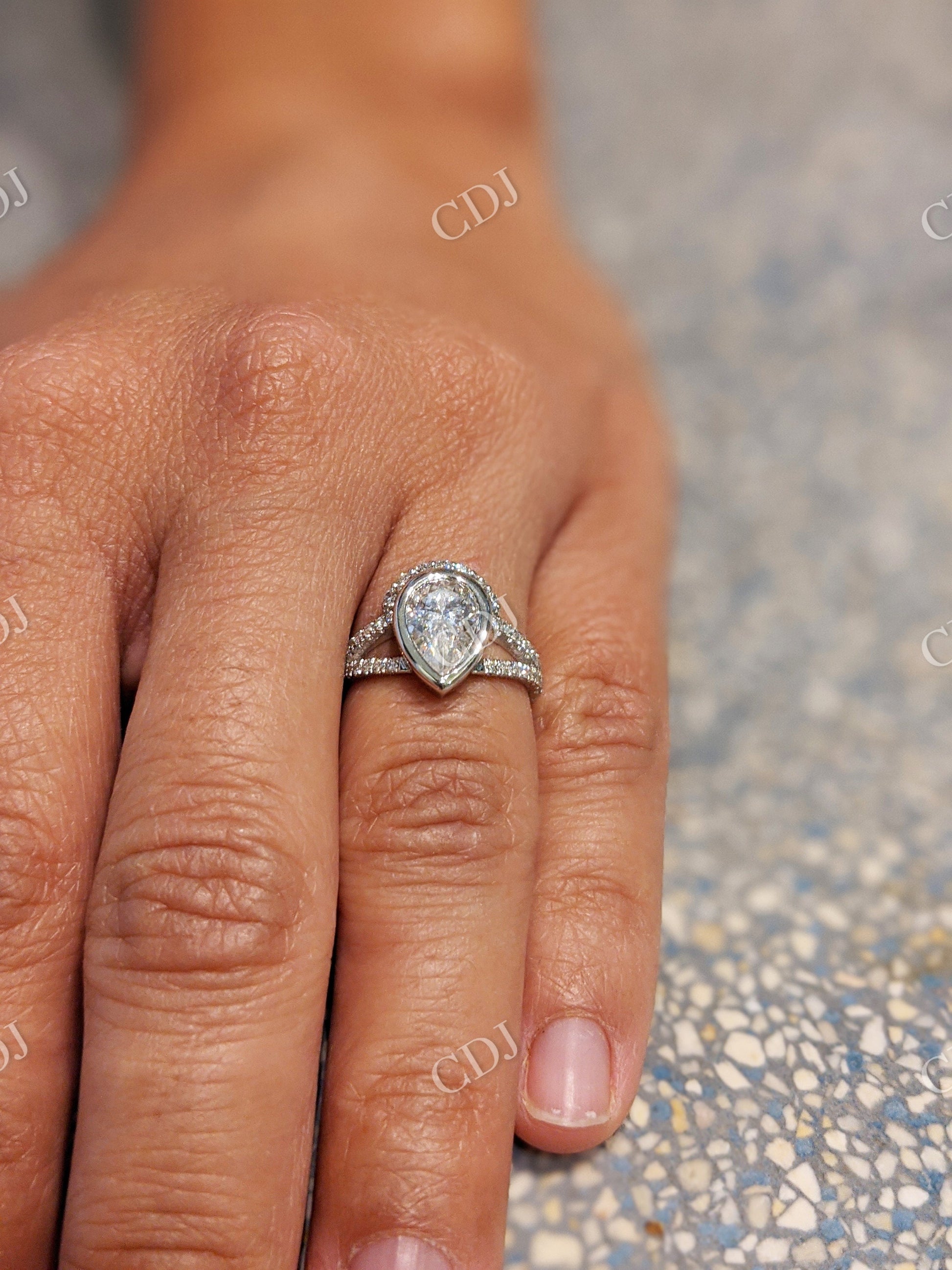 Pear Cut Bezel Moissanite Engagement Ring  customdiamjewel   