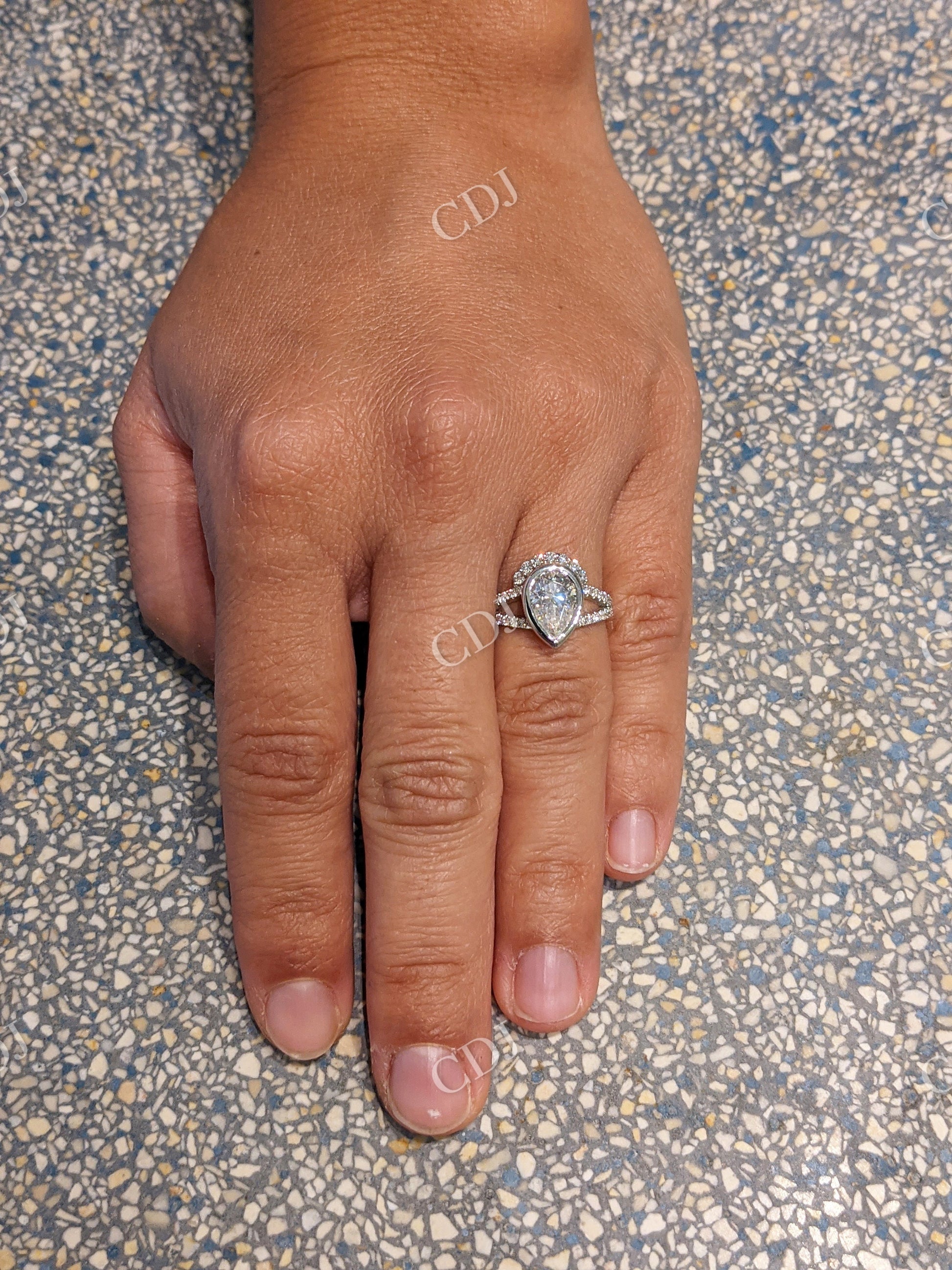 Pear Cut Bezel Moissanite Engagement Ring  customdiamjewel   