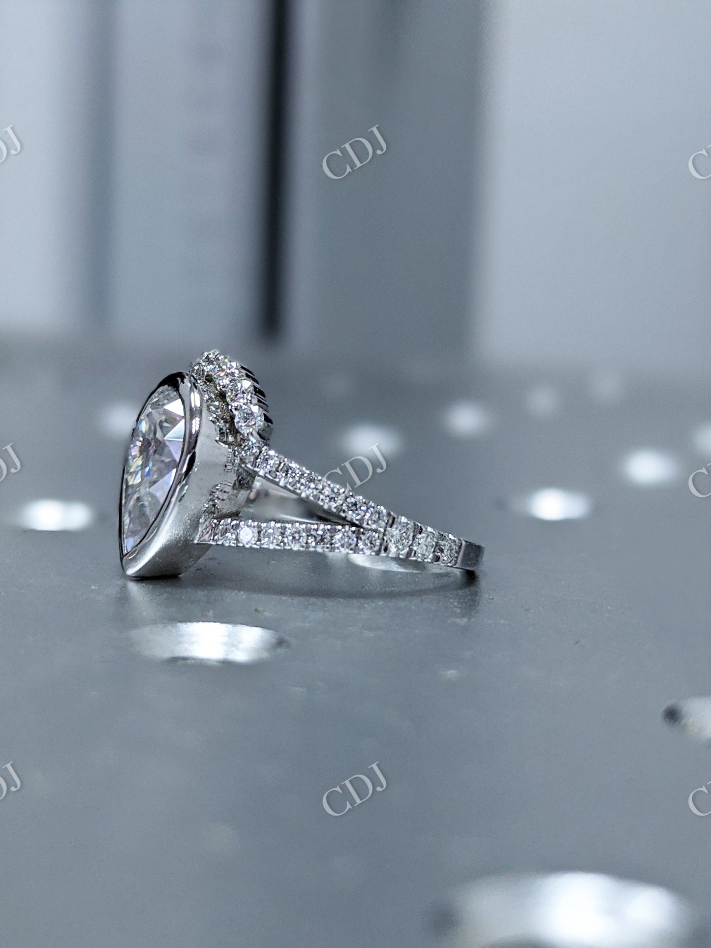 Pear Cut Bezel Moissanite Engagement Ring  customdiamjewel   