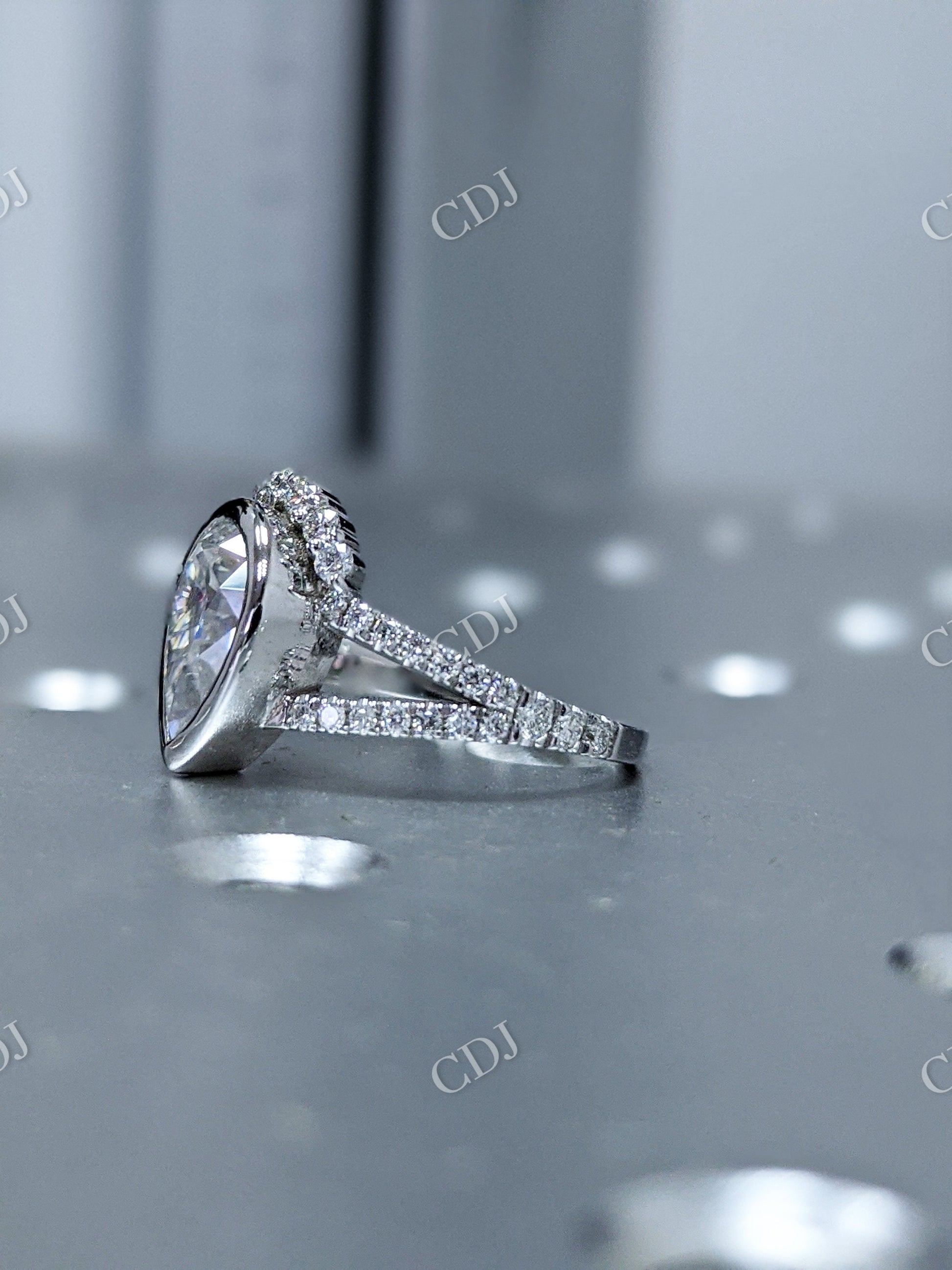 Pear Cut Bezel Moissanite Engagement Ring  customdiamjewel   