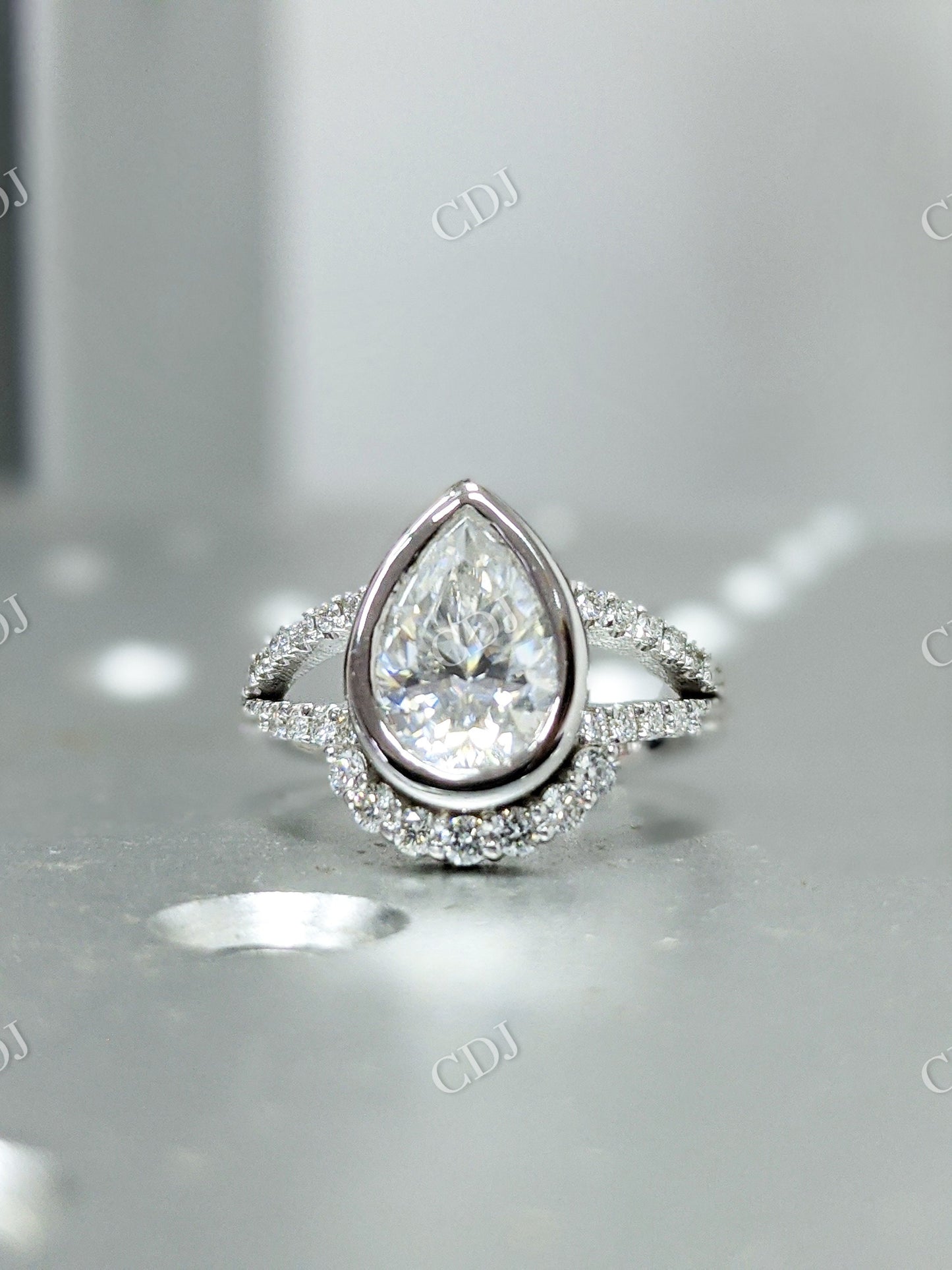 Pear Cut Bezel Moissanite Engagement Ring  customdiamjewel   
