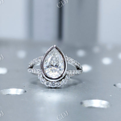 Pear Cut Bezel Moissanite Engagement Ring  customdiamjewel 10 KT White Gold VVS-EF