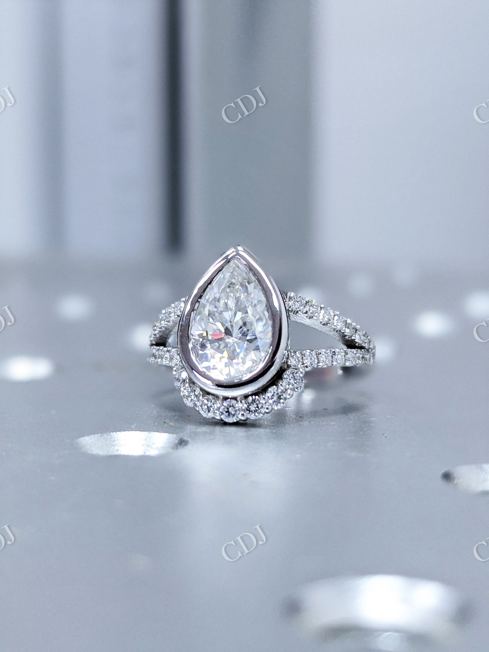 Pear Cut Bezel Moissanite Engagement Ring  customdiamjewel   