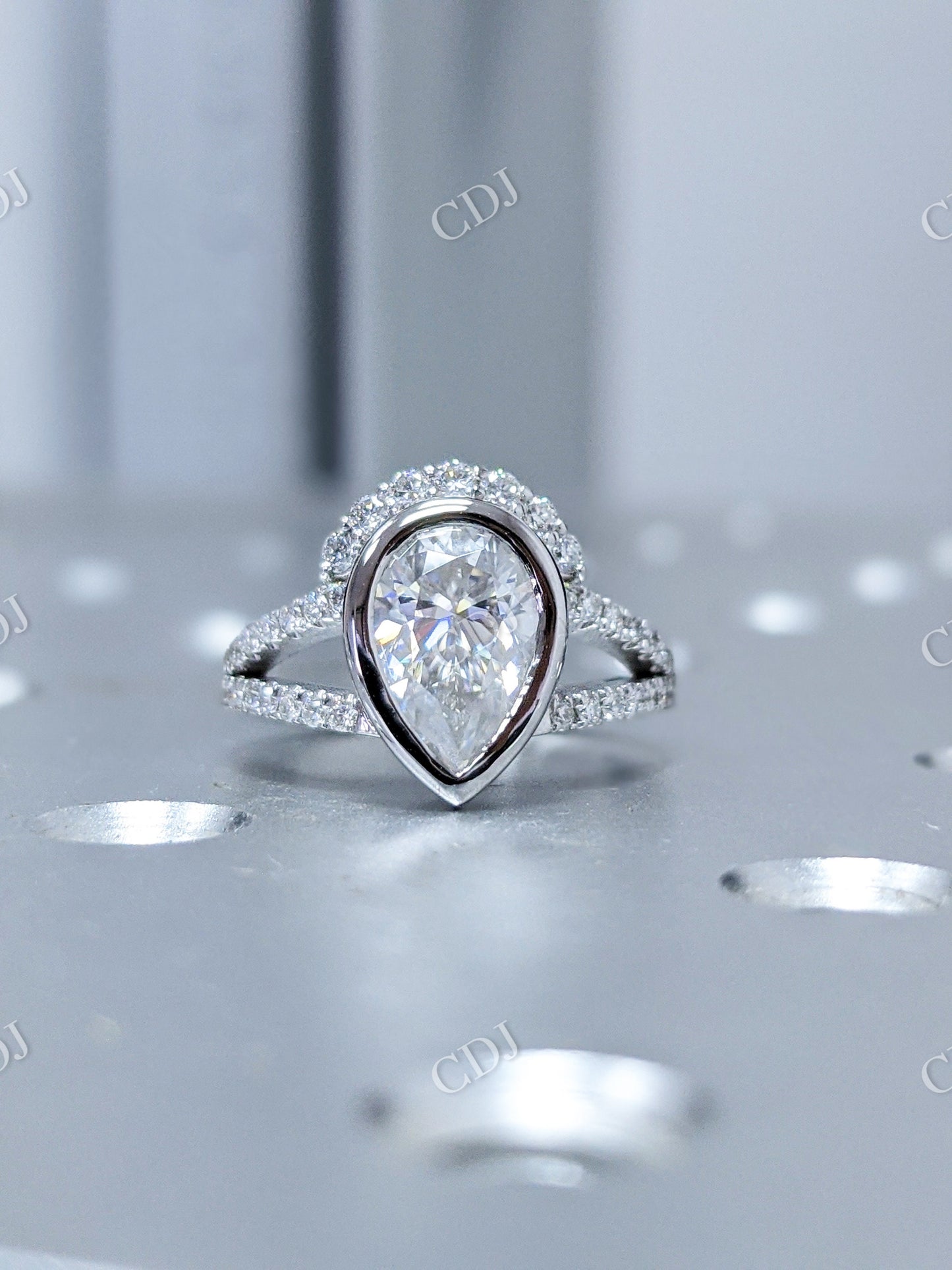 Pear Cut Bezel Moissanite Engagement Ring  customdiamjewel   