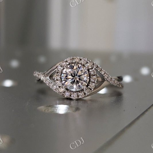 Colorless Round Cut Moissanite Engagement Split Shank Ring  customdiamjewel 10 KT White Gold VVS-EF