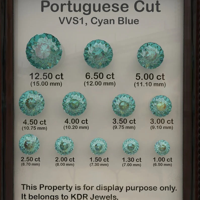 2.00CT Cyan Blue Portuguese Cut Loose Moissanite  customdiamjewel   