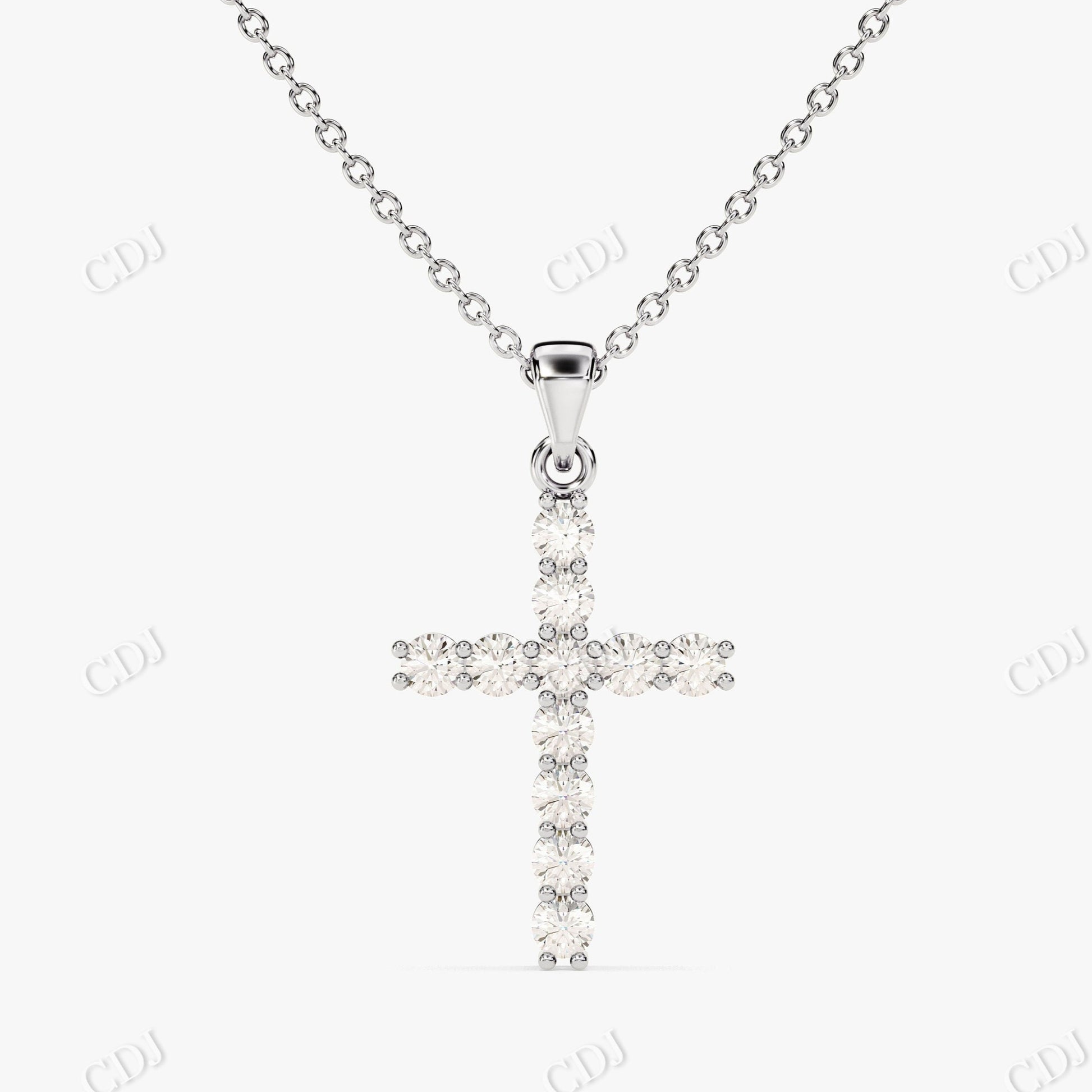 0.22CTW  Minimalist Moissanite Cross Necklace  customdiamjewel 10KT White Gold VVS-EF