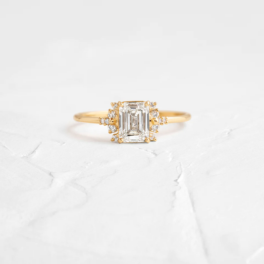 Emerald Cut Moissanite Cluster Diamond Ring  customdiamjewel 10KT Yellow Gold VVS-EF