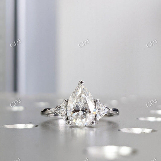 Pear Shape Moissanite Three Stone Vintage Engagement Ring  customdiamjewel 10KT White Gold VVS-EF