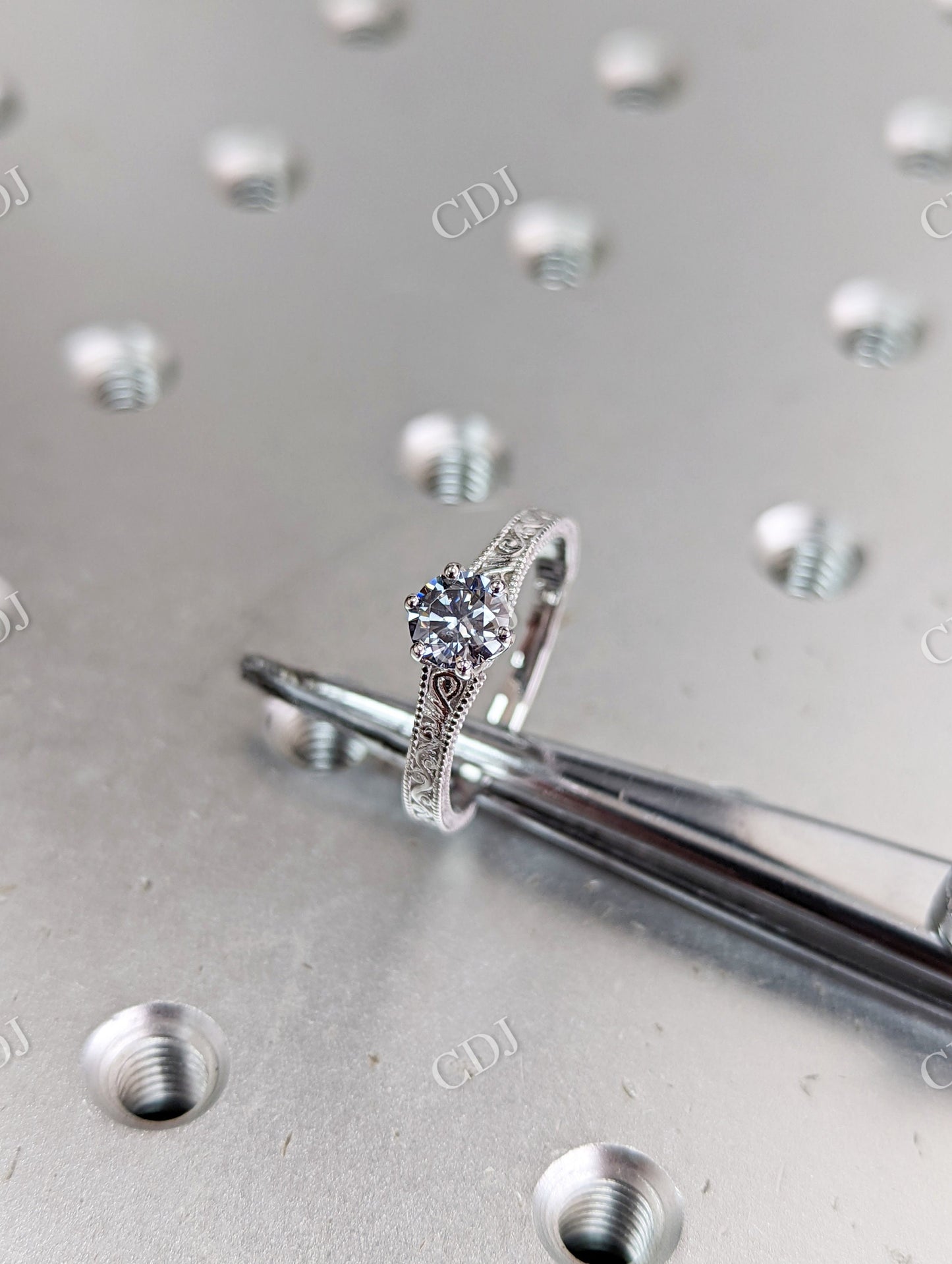 Antique 0.5 CT Round Grey Moissanite Miligrain Engagement Ring  customdiamjewel   