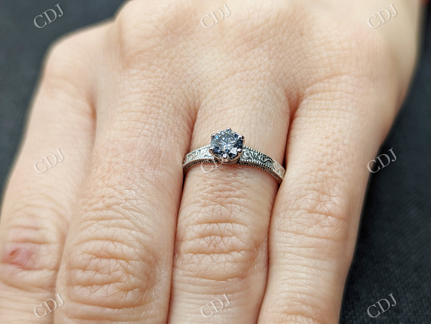 Antique 0.5 CT Round Grey Moissanite Miligrain Engagement Ring  customdiamjewel   