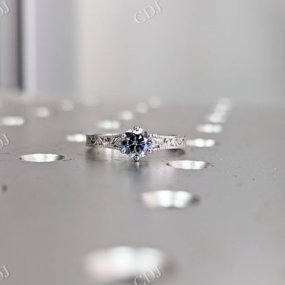 Antique 0.5 CT Round Grey Moissanite Miligrain Engagement Ring  customdiamjewel 10 KT White Gold VVS-EF