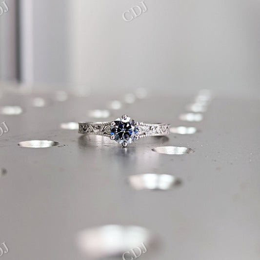 Antique 0.5 CT Round Grey Moissanite Miligrain Engagement Ring  customdiamjewel 10 KT White Gold VVS-EF