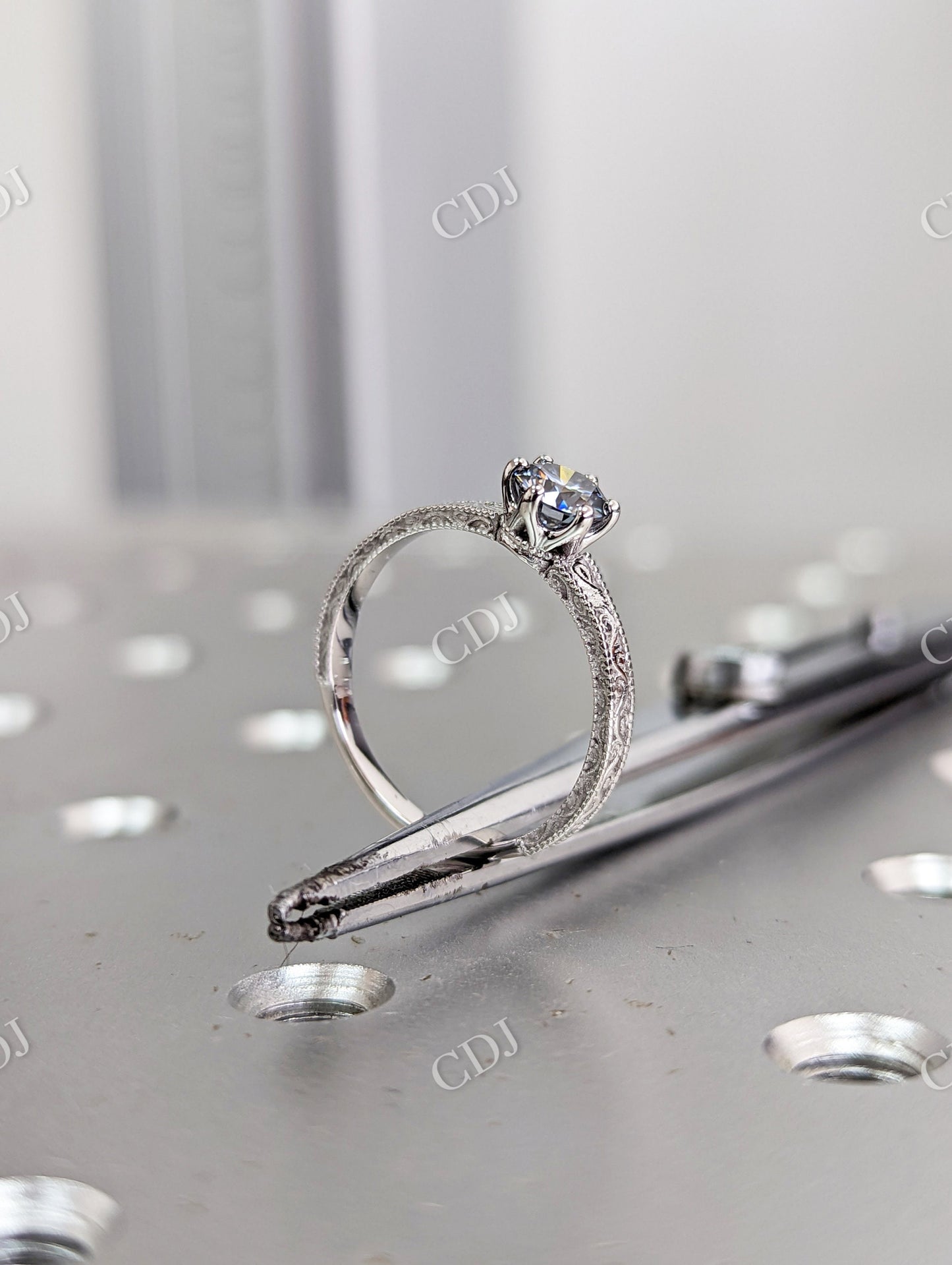 Antique 0.5 CT Round Grey Moissanite Miligrain Engagement Ring  customdiamjewel   