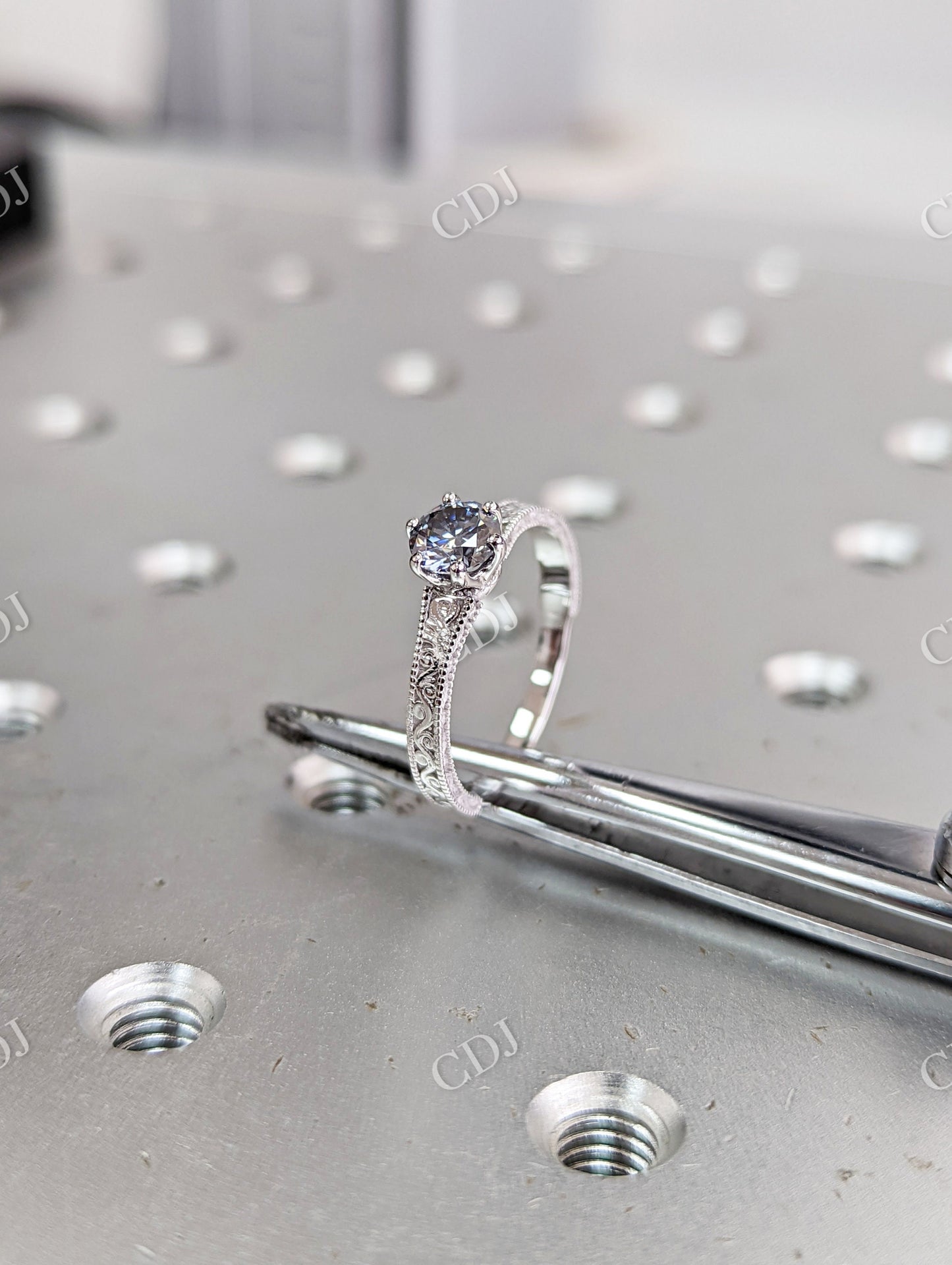 Antique 0.5 CT Round Grey Moissanite Miligrain Engagement Ring  customdiamjewel   