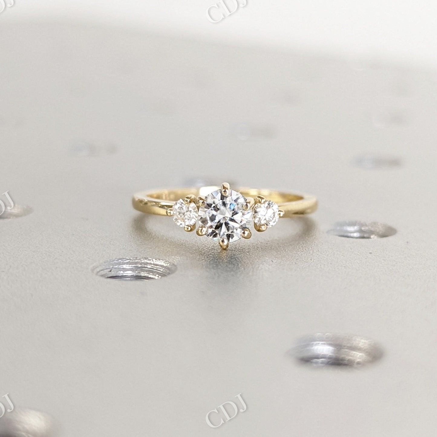 Delicate Cluster Moissanite Ring, Round Cut Gold Engagement Ring  customdiamjewel 10 KT Yellow Gold VVS-EF