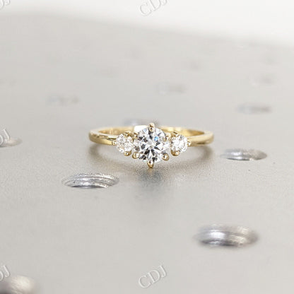 Delicate Cluster Moissanite Ring, Round Cut Gold Engagement Ring  customdiamjewel 10 KT Yellow Gold VVS-EF