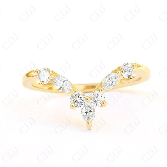Perfect Curved Round & Marquise Moissanite Wedding Band  customdiamjewel 10KT Yellow Gold VVS-EF