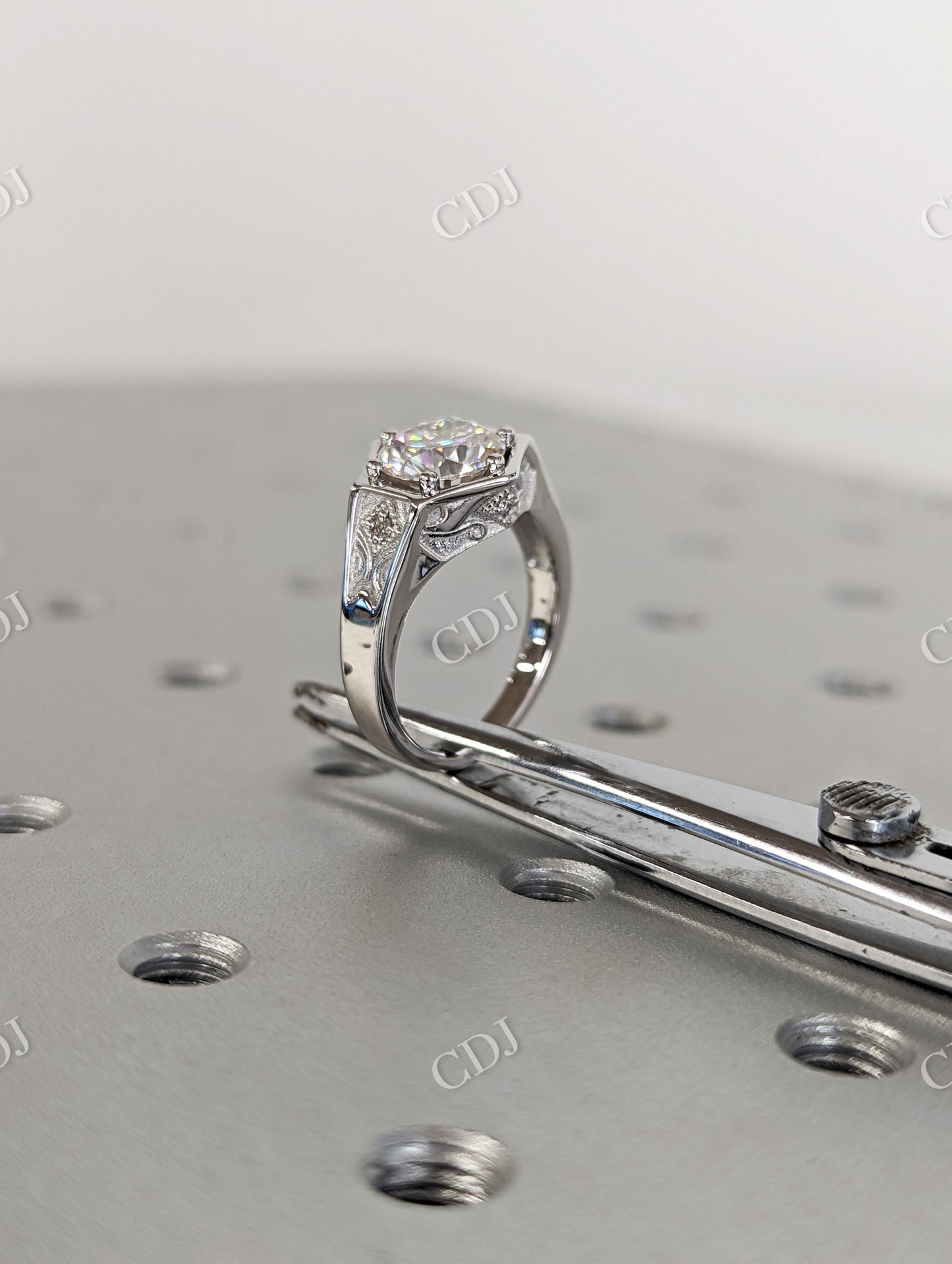 Unique Hexagon Round Moissanite Hexagon Bezel Setting Ring  customdiamjewel   