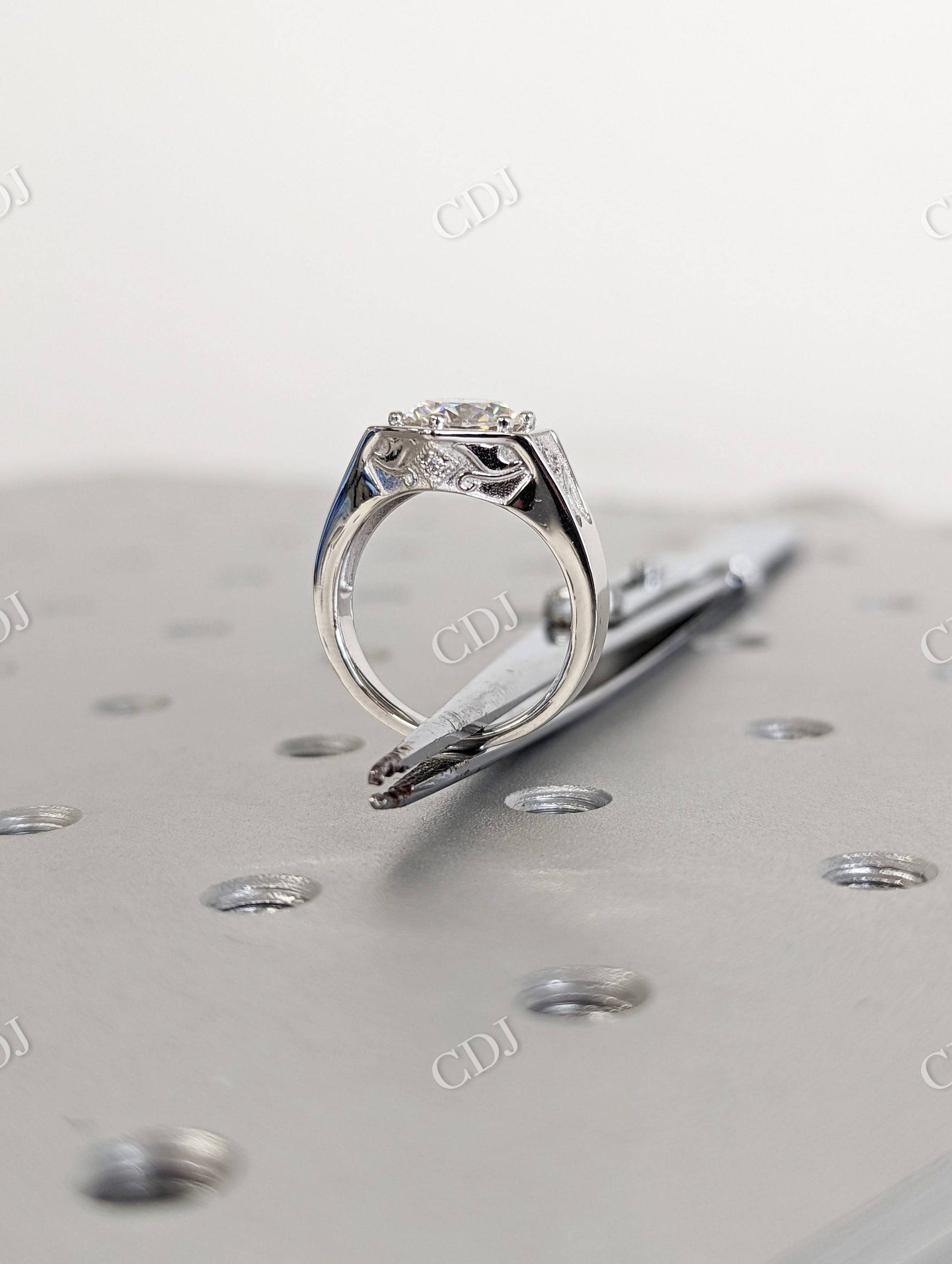 Unique Hexagon Round Moissanite Hexagon Bezel Setting Ring  customdiamjewel   