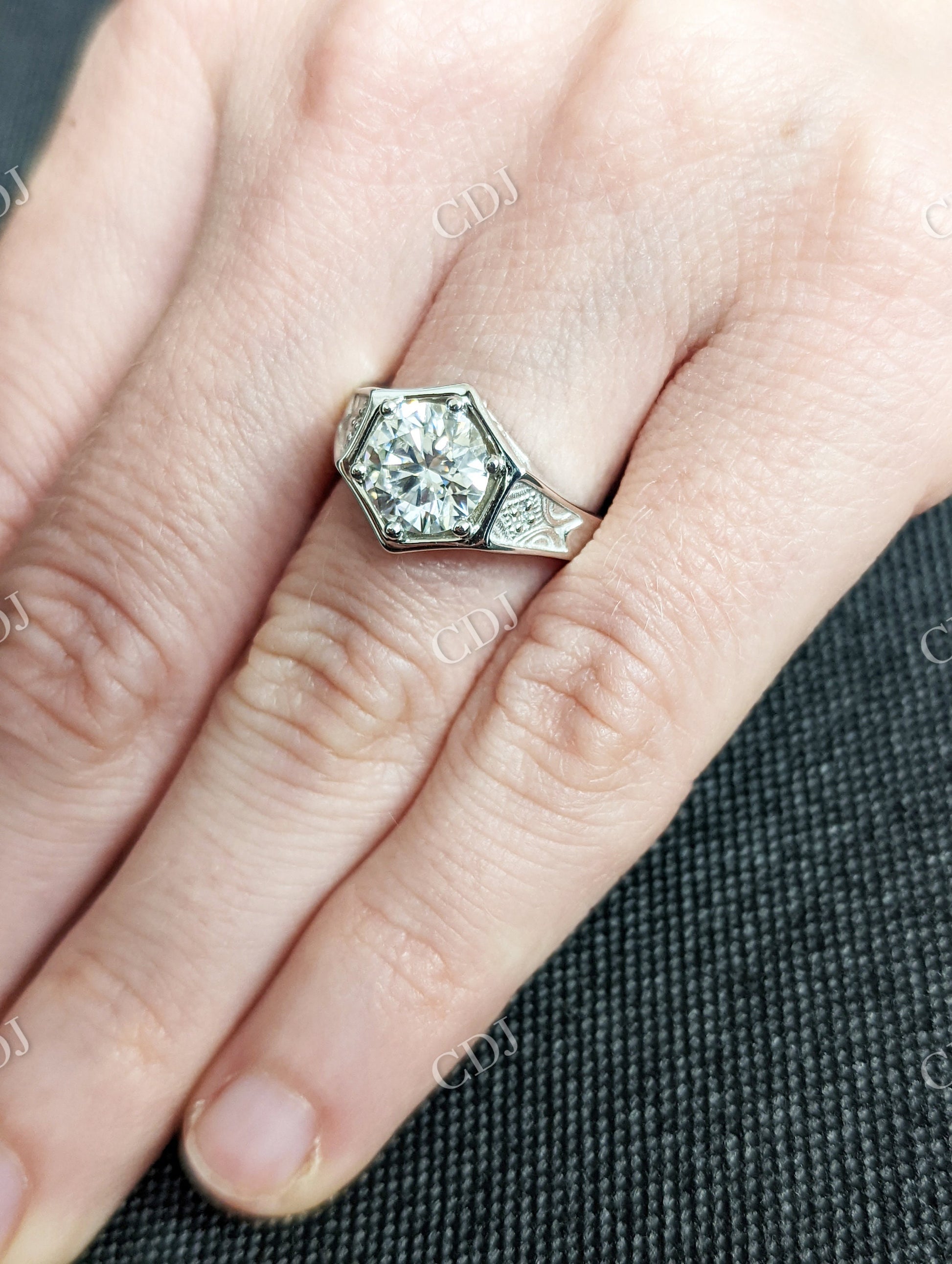 Unique Hexagon Round Moissanite Hexagon Bezel Setting Ring  customdiamjewel   