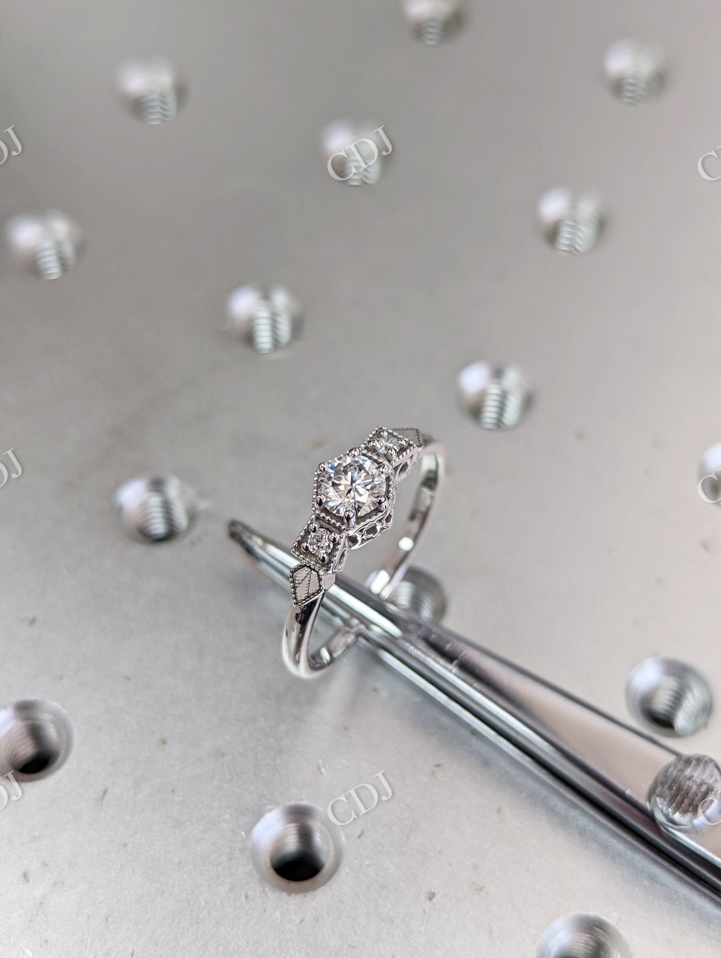 Vintage Moissanite Engagement Ring 14k White Gold Wedding Ring  customdiamjewel   