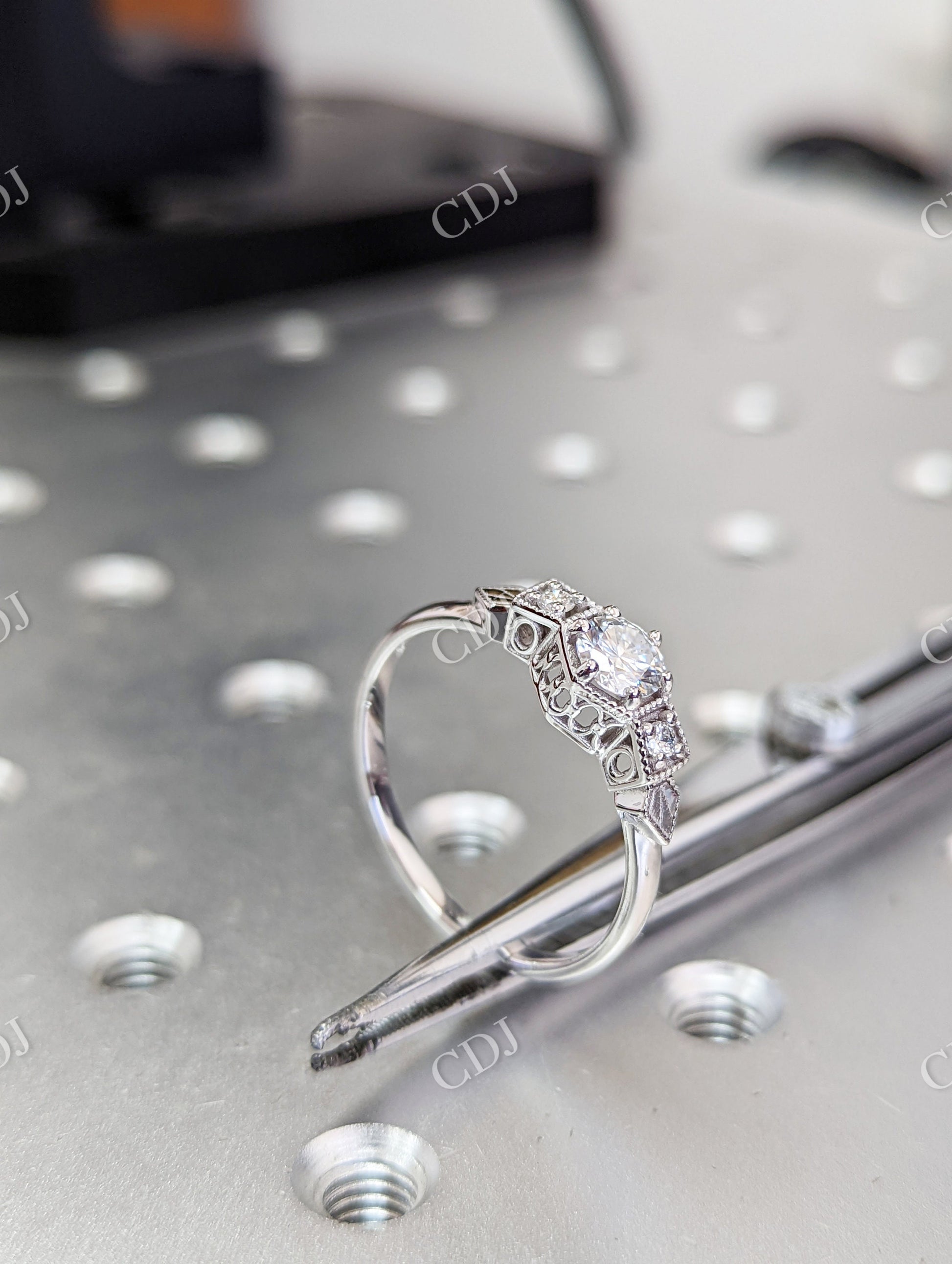Vintage Moissanite Engagement Ring 14k White Gold Wedding Ring  customdiamjewel   