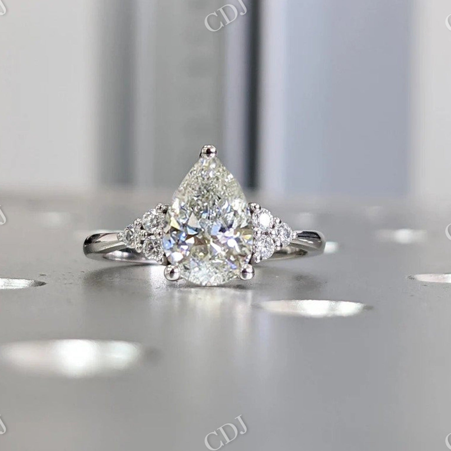 Pear Cut Moissanite Engagement Ring For Women  customdiamjewel Sterling Silver White Gold VVS-EF