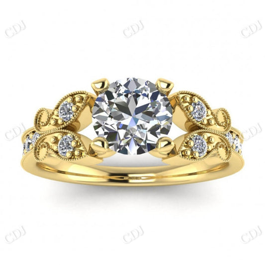 Round Cut Moissanite Art Deco Engagement Ring  customdiamjewel Sterling Silver Yellow Gold VVS-EF