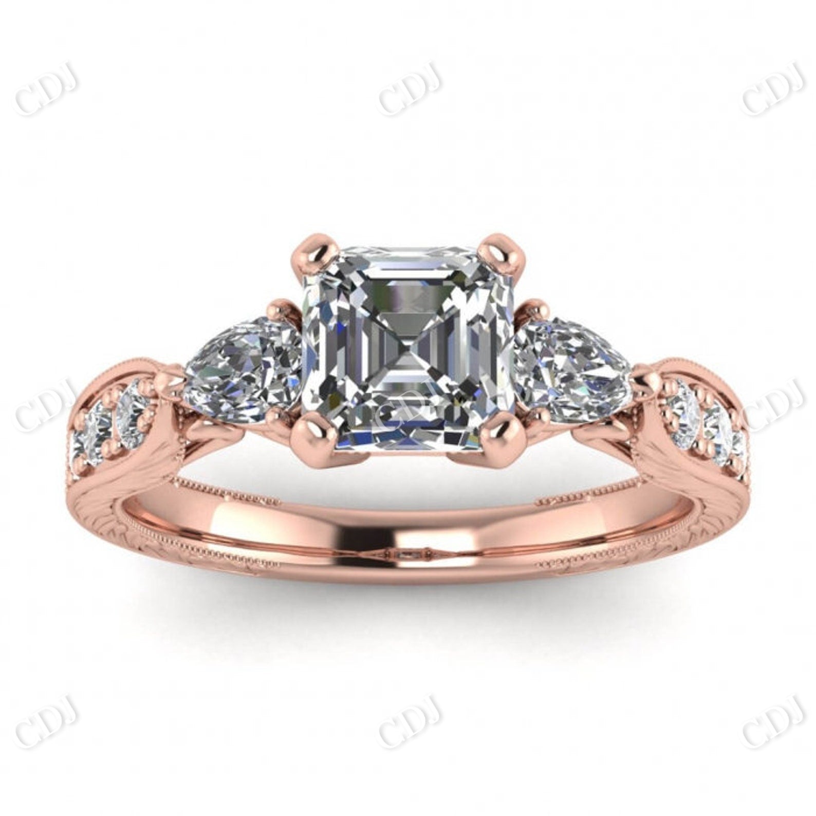 White Gold Asscher Cut Moissanite Pear Accent Ring  customdiamjewel Sterling Silver Rose Gold VVS-EF