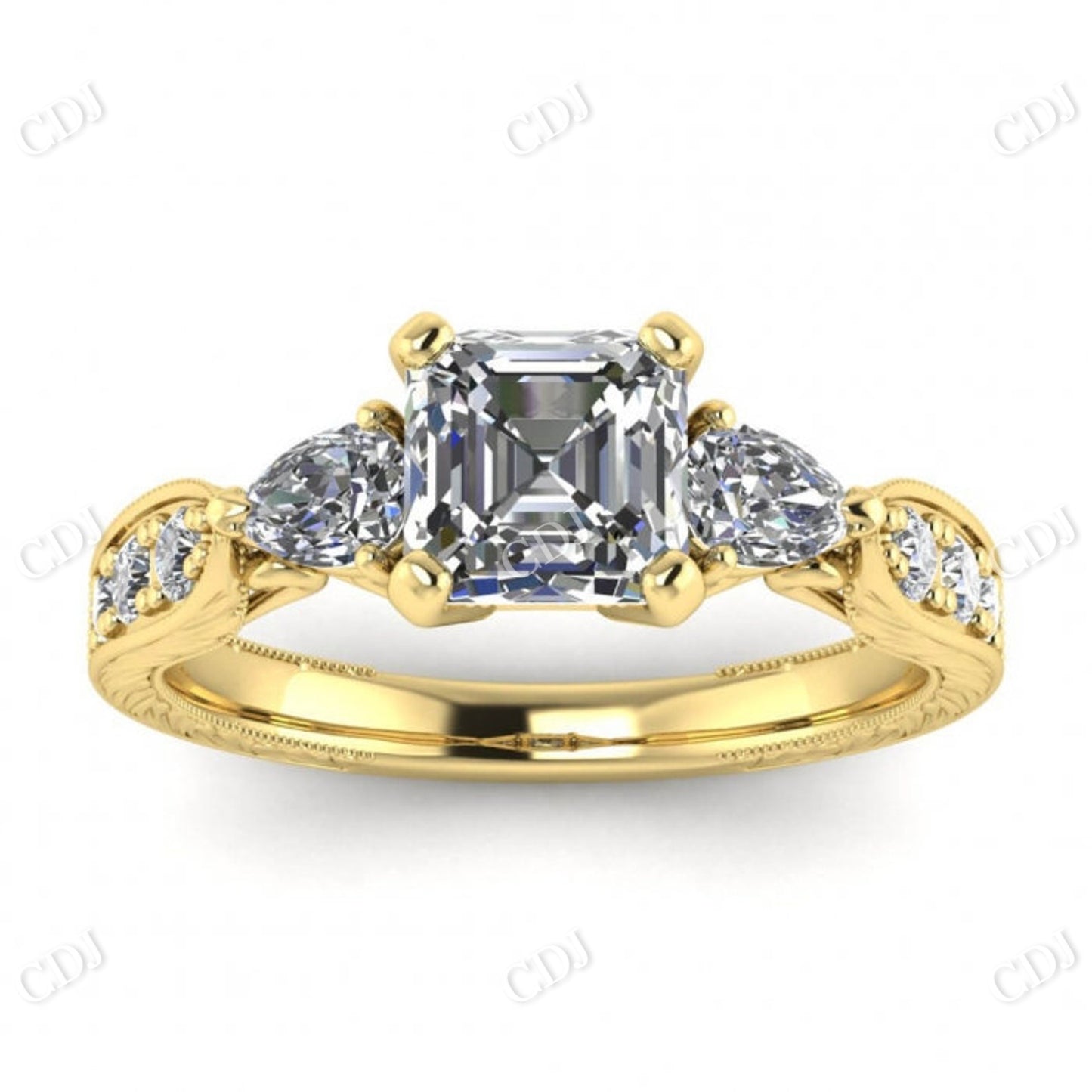 White Gold Asscher Cut Moissanite Pear Accent Ring  customdiamjewel Sterling Silver Yellow Gold VVS-EF