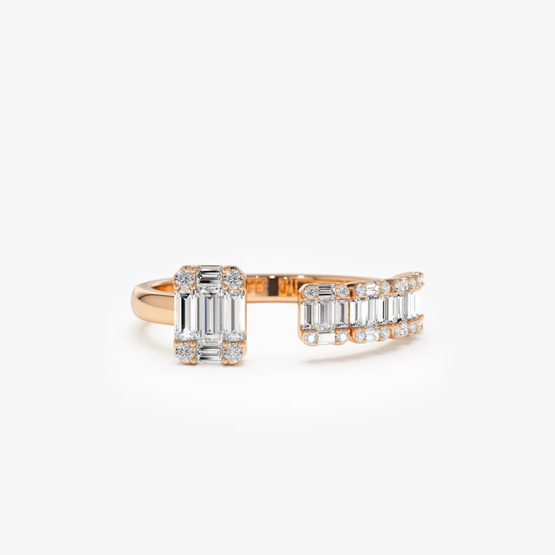 0.55CTW Floating Baguette Cut Lab Grown Diamond Unique Cocktail Band  customdiamjewel 10KT Rose Gold VVS-EF