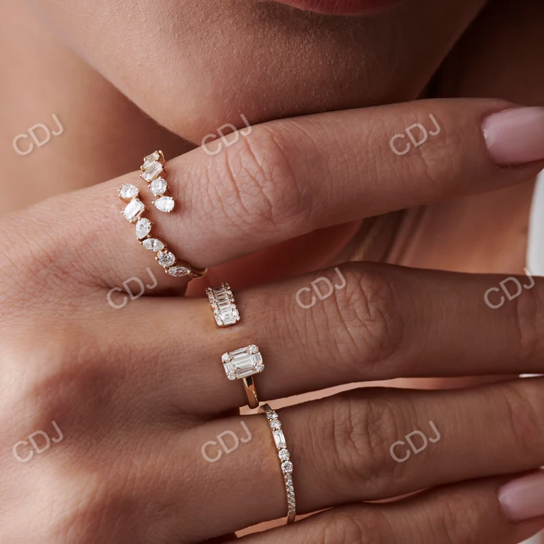 0.55CTW Floating Baguette Cut Lab Grown Diamond Unique Cocktail Band  customdiamjewel   
