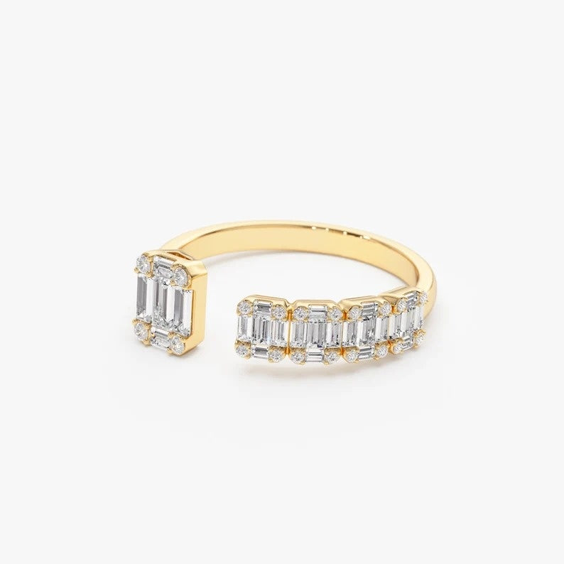0.55CTW Floating Baguette Cut Lab Grown Diamond Unique Cocktail Band  customdiamjewel 10KT Yellow Gold VVS-EF