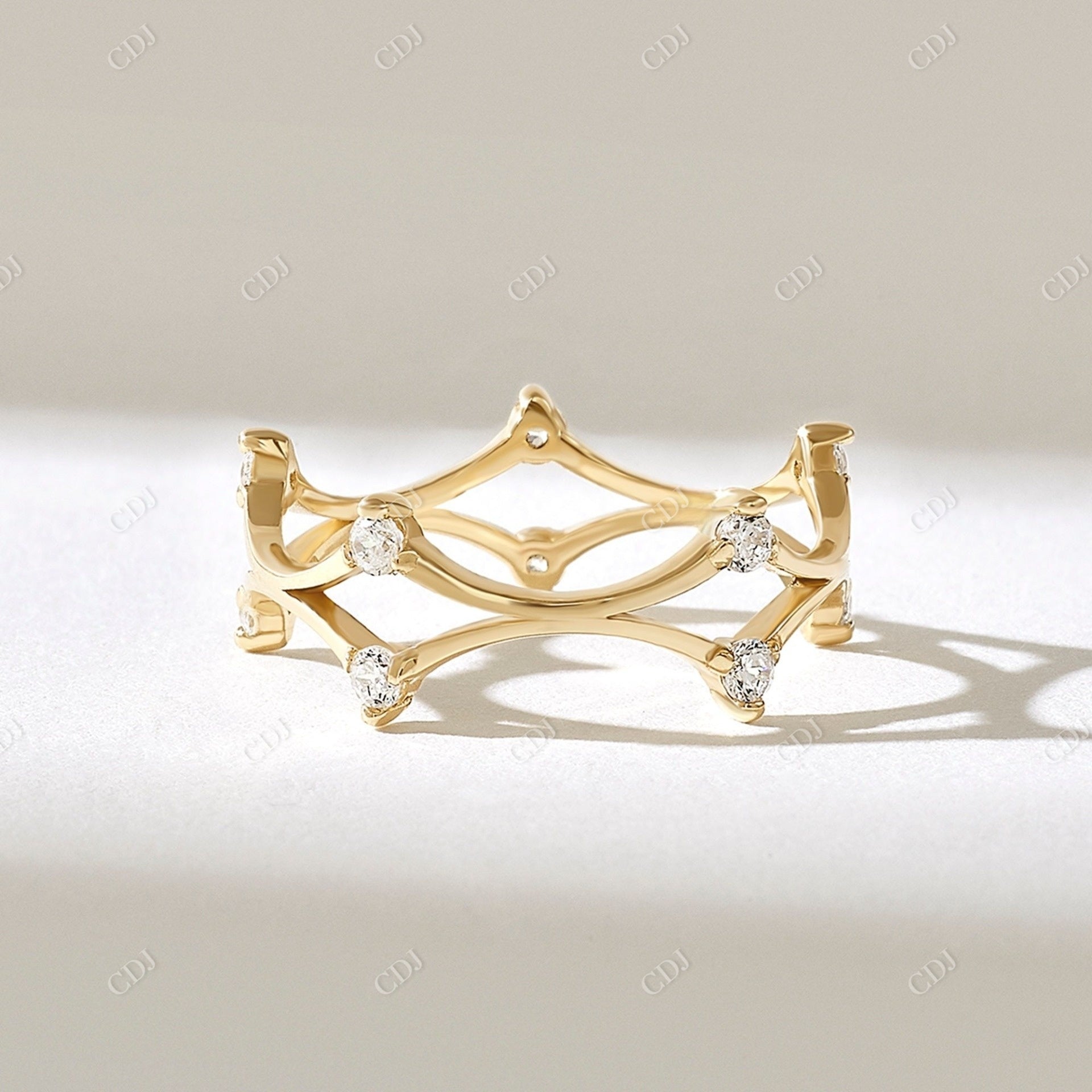 0.20CTW Round Cut Lab Grown Diamond Wave Pave Wedding Band  customdiamjewel 10KT Yellow Gold VVS-EF