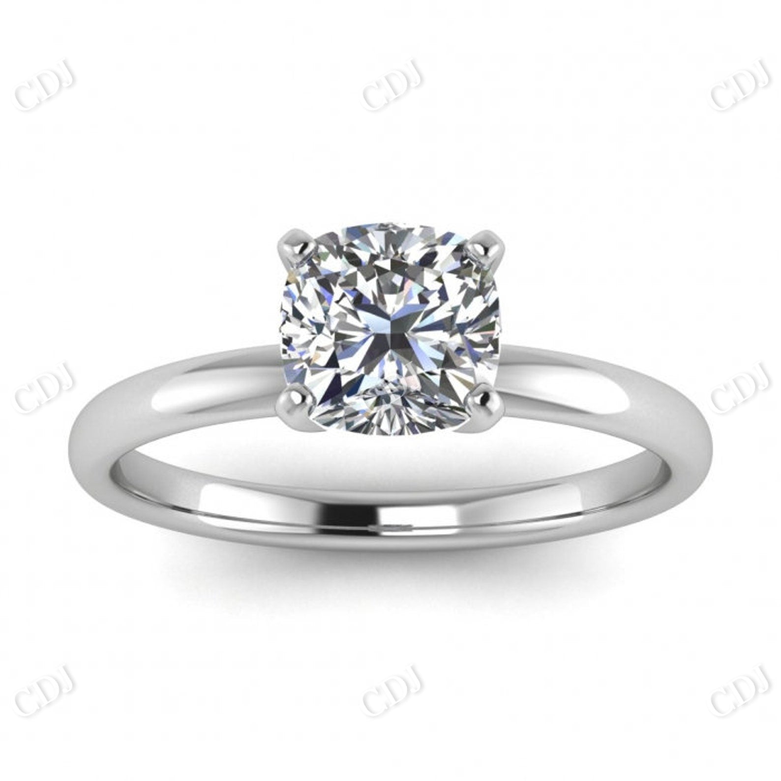 Cushion Cut Moissanite Plain Band Engagement Ring  customdiamjewel Sterling Silver White Gold VVS-EF