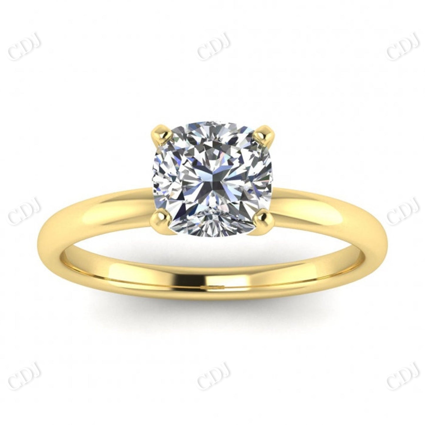 Cushion Cut Moissanite Plain Band Engagement Ring  customdiamjewel Sterling Silver Yellow Gold VVS-EF